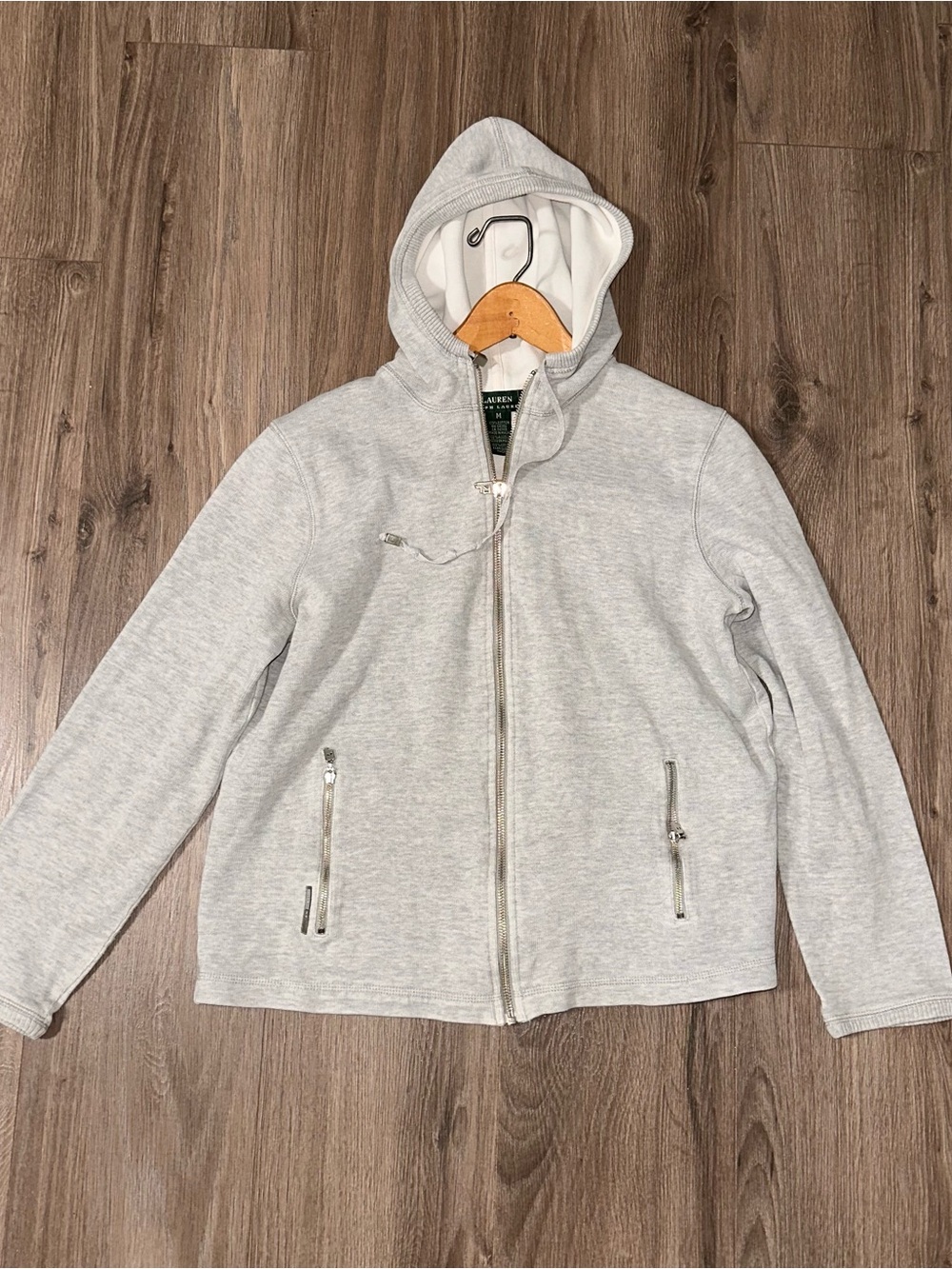 Ralph Lauren Gray Knit Cotton Zip Up Hoodie with Black Label